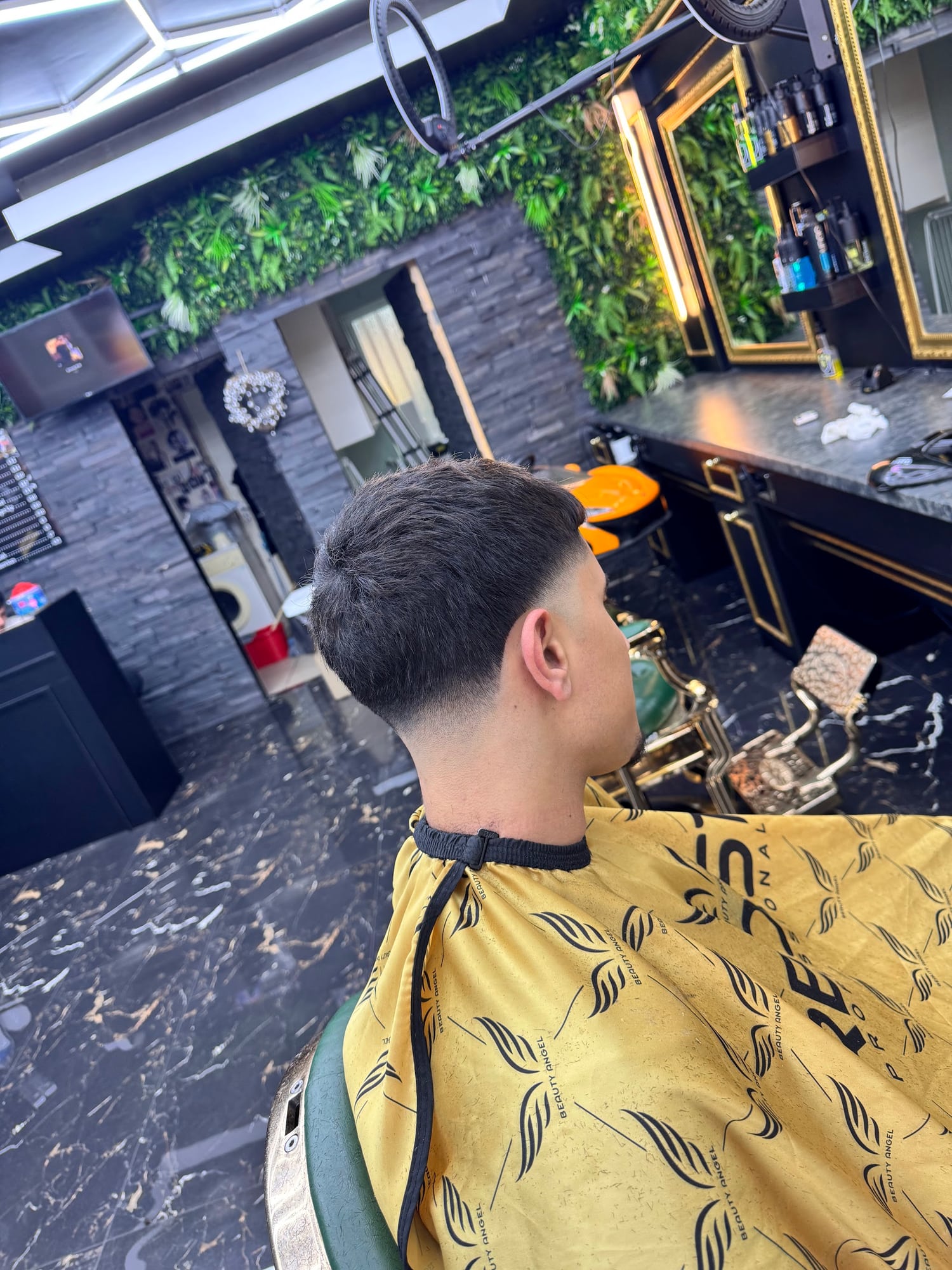 Rear view of a freshly finished skin fade